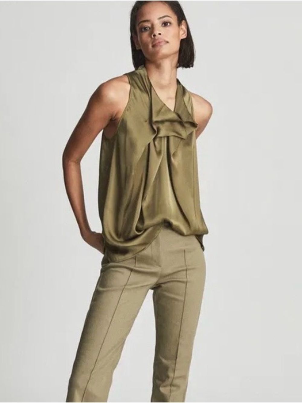 REISS Miana Cowl Neck Sleeveless Satin Blouse 6